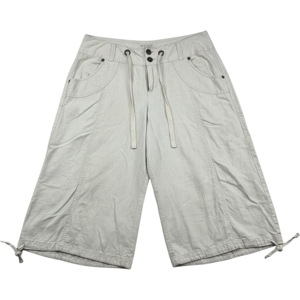 Lane Bryant Linen Blend Capri Pants Beige Wide Leg Drawstring Crop Trousers 16